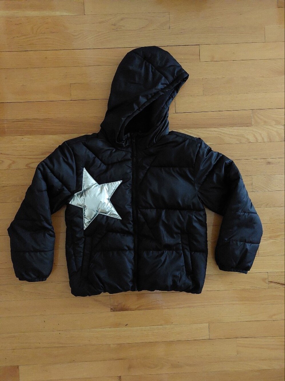 Old Navy Girl's Black Puffer Jacket with Silver Star Accent